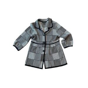 Pine Needles Large Black White Houndstooth  Button Front Cardigan Sweater Jacket